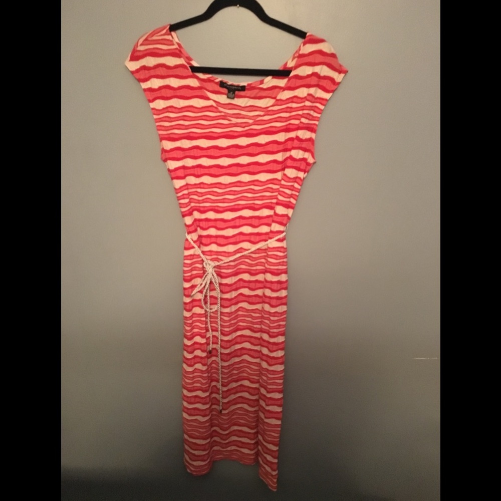 Long, Lightweight, Pink, Red & White Striped Dress